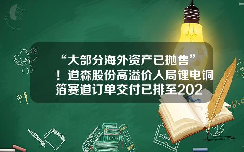 “大部分海外资产已抛售”！道森股份高溢价入局锂电铜箔赛道订单交付已排至2023年以后-电解铜箔上市公司