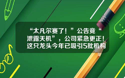 “太凡尔赛了！”公告竟“泄露天机”，公司紧急更正！这只龙头今年已吸引5批机构调研-巨潮资讯网中国长城股票