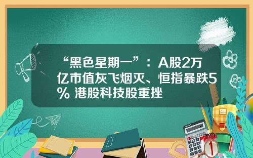 “黑色星期一”：A股2万亿市值灰飞烟灭、恒指暴跌5% 港股科技股重挫