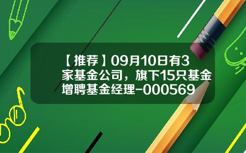 【推荐】09月10日有3家基金公司，旗下15只基金增聘基金经理-000569基金