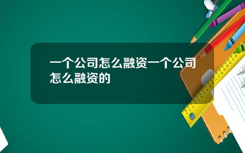 一个公司怎么融资一个公司怎么融资的