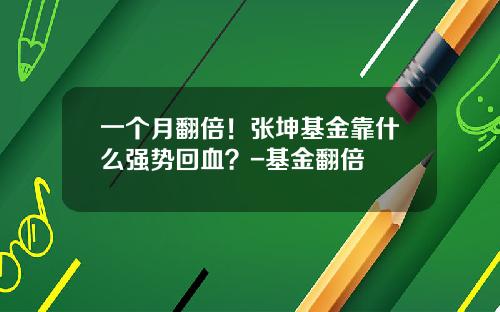 一个月翻倍！张坤基金靠什么强势回血？-基金翻倍