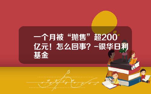 一个月被“抛售”超200亿元！怎么回事？-银华日利基金