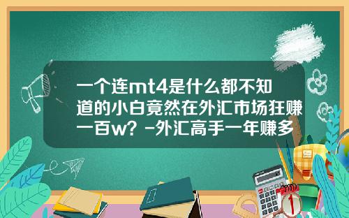 一个连mt4是什么都不知道的小白竟然在外汇市场狂赚一百w？-外汇高手一年赚多少