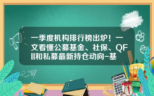 一季度机构排行榜出炉！一文看懂公募基金、社保、QFII和私募最新持仓动向-基金市值排名
