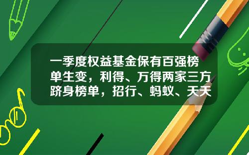 一季度权益基金保有百强榜单生变，利得、万得两家三方跻身榜单，招行、蚂蚁、天天稳居前三-2016什么基金比较好