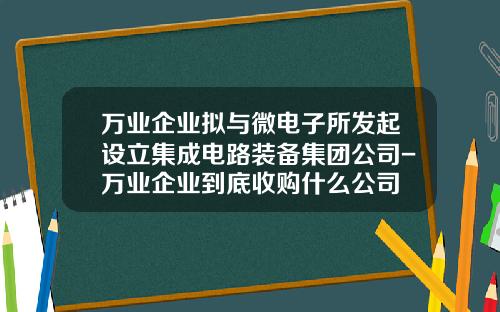 万业企业拟与微电子所发起设立集成电路装备集团公司-万业企业到底收购什么公司