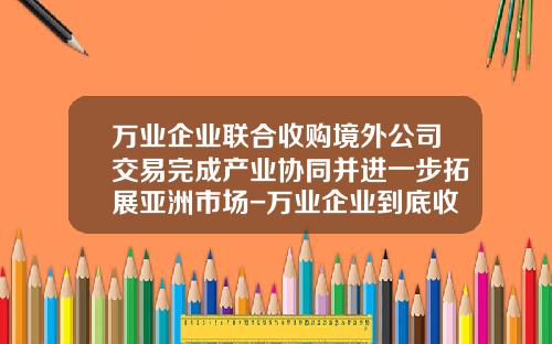 万业企业联合收购境外公司交易完成产业协同并进一步拓展亚洲市场-万业企业到底收购什么公司