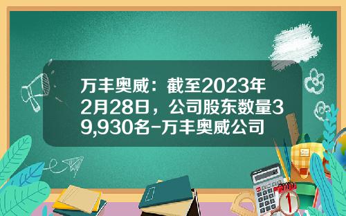 万丰奥威：截至2023年2月28日，公司股东数量39,930名-万丰奥威公司