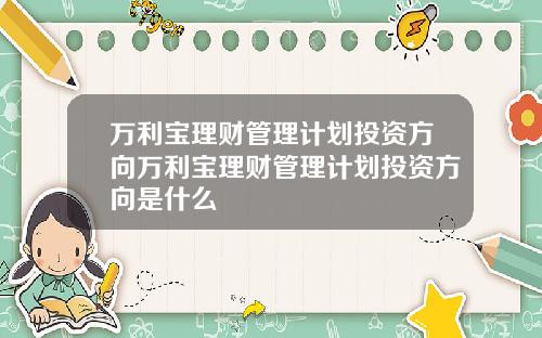 万利宝理财管理计划投资方向万利宝理财管理计划投资方向是什么