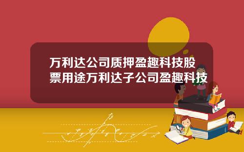 万利达公司质押盈趣科技股票用途万利达子公司盈趣科技