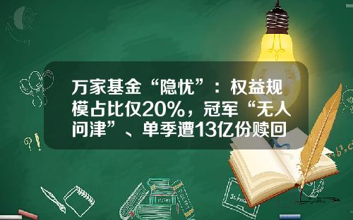 万家基金“隐忧”：权益规模占比仅20%，冠军“无人问津”、单季遭13亿份赎回-基金万家精选