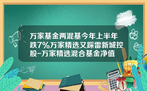 万家基金两混基今年上半年跌7%万家精选又踩雷新城控股-万家精选混合基金净值