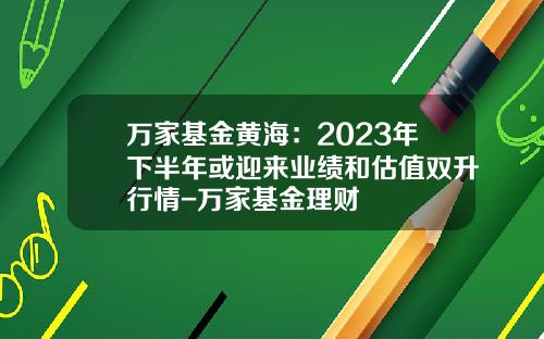 万家基金黄海：2023年下半年或迎来业绩和估值双升行情-万家基金理财