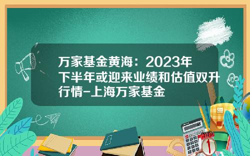 万家基金黄海：2023年下半年或迎来业绩和估值双升行情-上海万家基金