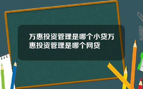万惠投资管理是哪个小贷万惠投资管理是哪个网贷