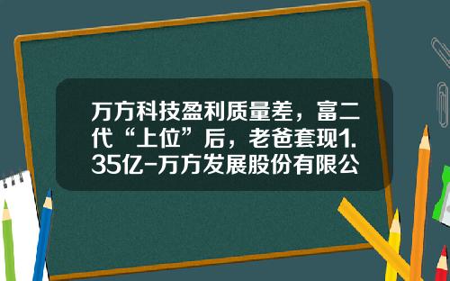 万方科技盈利质量差，富二代“上位”后，老爸套现1.35亿-万方发展股份有限公司