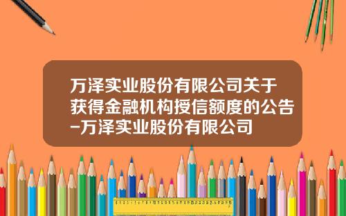 万泽实业股份有限公司关于获得金融机构授信额度的公告-万泽实业股份有限公司