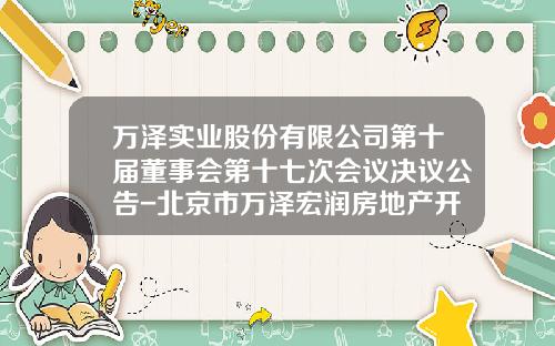 万泽实业股份有限公司第十届董事会第十七次会议决议公告-北京市万泽宏润房地产开发有限公司
