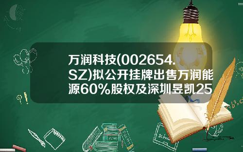 万润科技(002654.SZ)拟公开挂牌出售万润能源60%股权及深圳昱凯25%财产份额-深圳万润集团股份有限公司