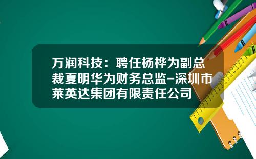 万润科技：聘任杨桦为副总裁夏明华为财务总监-深圳市莱英达集团有限责任公司