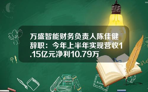 万盛智能财务负责人陈佳健辞职：今年上半年实现营收1.15亿元净利10.79万元-万盛智能股票最新资讯