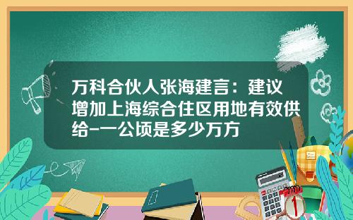 万科合伙人张海建言：建议增加上海综合住区用地有效供给-一公顷是多少万方