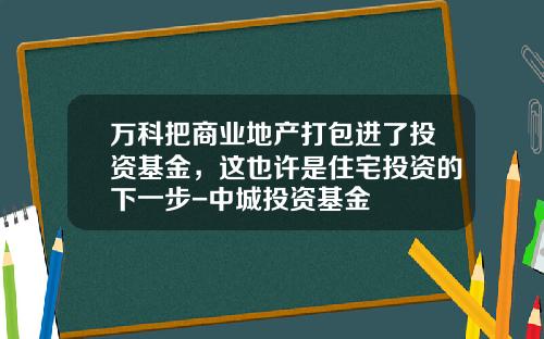 万科把商业地产打包进了投资基金，这也许是住宅投资的下一步-中城投资基金