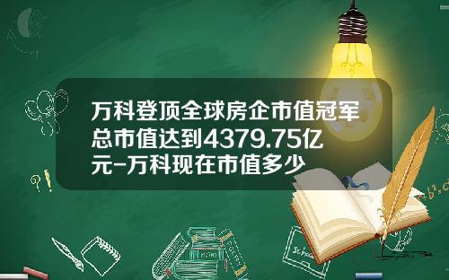 万科登顶全球房企市值冠军总市值达到4379.75亿元-万科现在市值多少