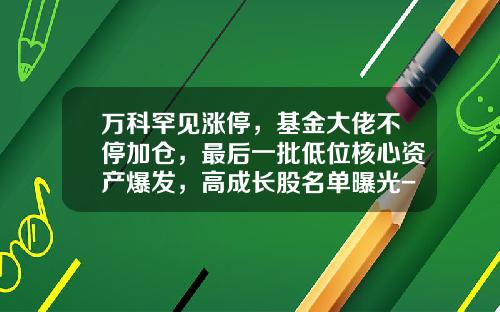 万科罕见涨停，基金大佬不停加仓，最后一批低位核心资产爆发，高成长股名单曝光-低位基金