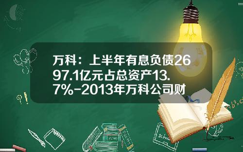 万科：上半年有息负债2697.1亿元占总资产13.7%-2013年万科公司财务报表