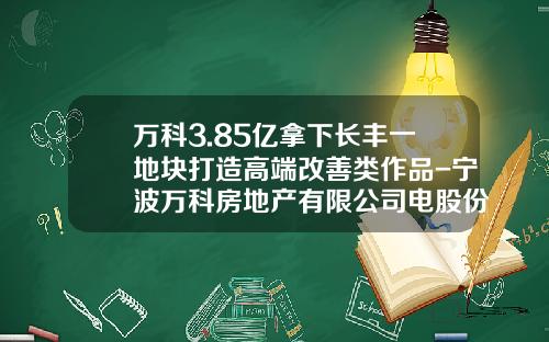万科3.85亿拿下长丰一地块打造高端改善类作品-宁波万科房地产有限公司电股份