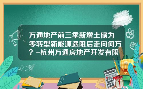 万通地产前三季新增土储为零转型新能源遇阻后走向何方？-杭州万通房地产开发有限公司