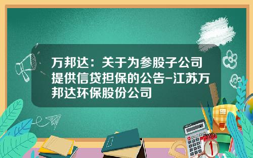 万邦达：关于为参股子公司提供信贷担保的公告-江苏万邦达环保股份公司