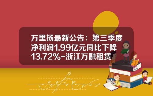 万里扬最新公告：第三季度净利润1.99亿元同比下降13.72%-浙江万融租赁有限公司