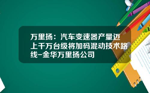 万里扬：汽车变速器产量迈上千万台级将加码混动技术路线-金华万里扬公司