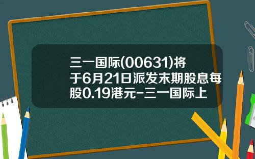 三一国际(00631)将于6月21日派发末期股息每股0.19港元-三一国际上市多少钱