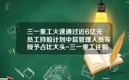 三一重工火速通过近6亿元员工持股计划中层管理人员等授予占比大头-三一重工还剩多少员工