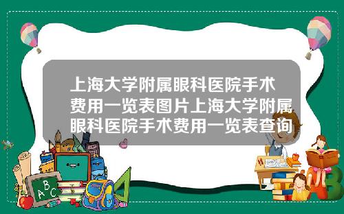 上海大学附属眼科医院手术费用一览表图片上海大学附属眼科医院手术费用一览表查询