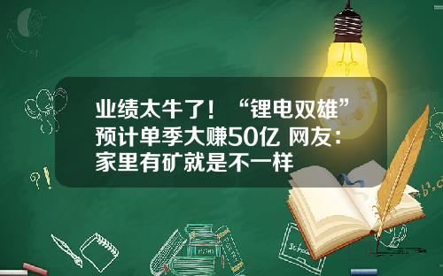 业绩太牛了！“锂电双雄”预计单季大赚50亿 网友：家里有矿就是不一样