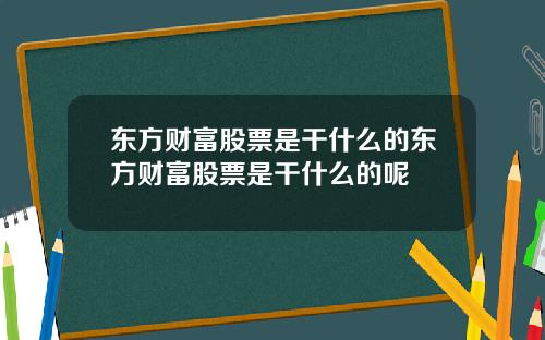 东方财富股票是干什么的东方财富股票是干什么的呢
