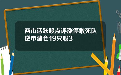 两市活跃股点评涨停敢死队逆市建仓19只股3