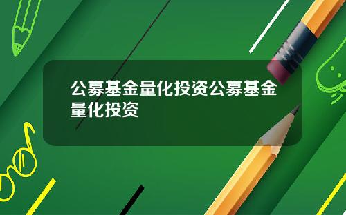 公募基金量化投资公募基金量化投资