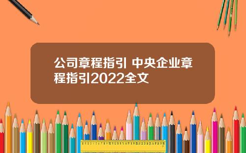 公司章程指引 中央企业章程指引2022全文