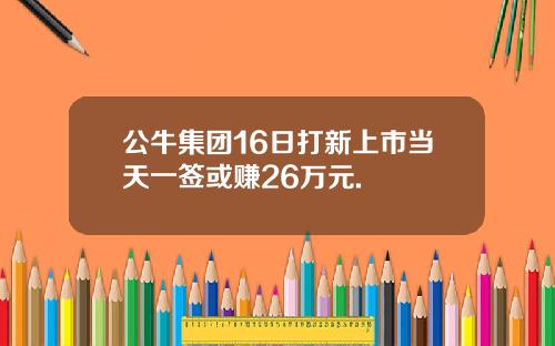 公牛集团16日打新上市当天一签或赚26万元.