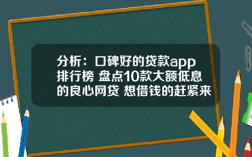 分析：口碑好的贷款app排行榜 盘点10款大额低息的良心网贷 想借钱的赶紧来看的相关资讯_1