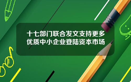 十七部门联合发文支持更多优质中小企业登陆资本市场