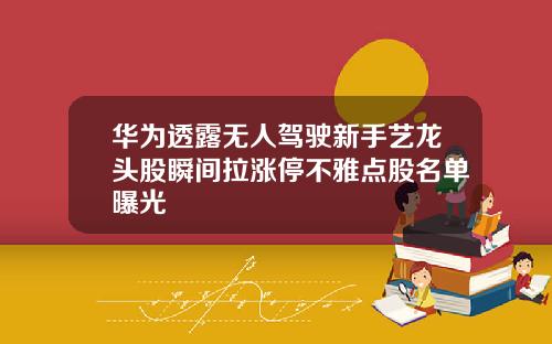 华为透露无人驾驶新手艺龙头股瞬间拉涨停不雅点股名单曝光