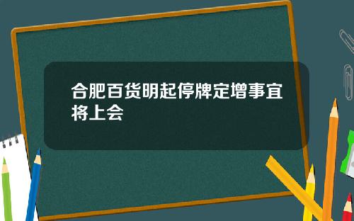 合肥百货明起停牌定增事宜将上会