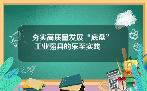 夯实高质量发展“底盘”  工业强县的乐至实践